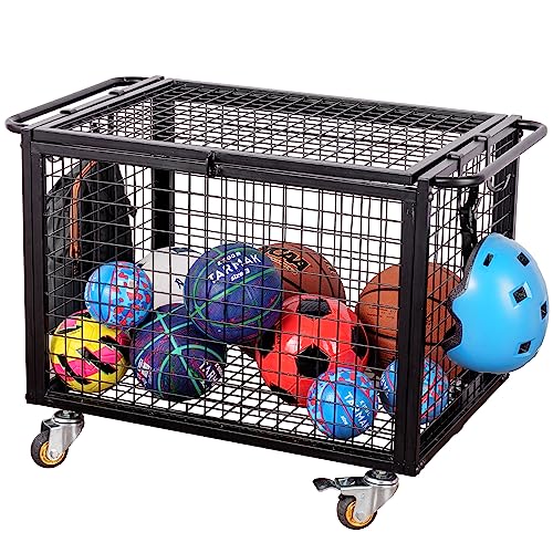 Black Metal Rolling Ball Storage Cart for Playgrounds