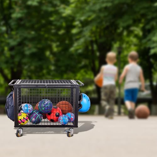 Black Metal Rolling Ball Storage Cart for Playgrounds