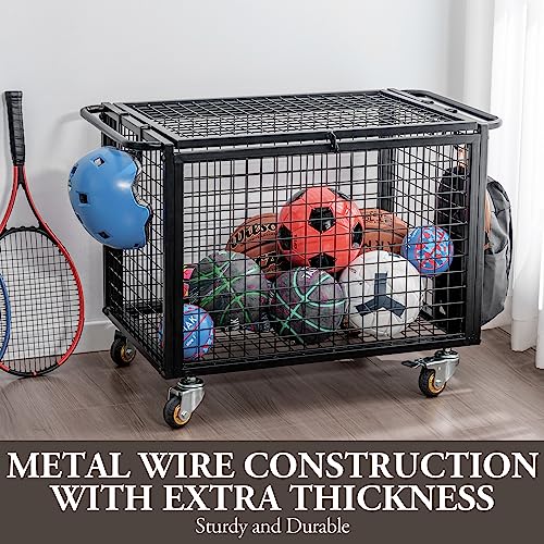 Black Metal Rolling Ball Storage Cart for Playgrounds