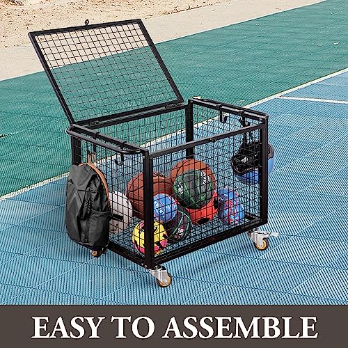 Black Metal Rolling Ball Storage Cart for Playgrounds