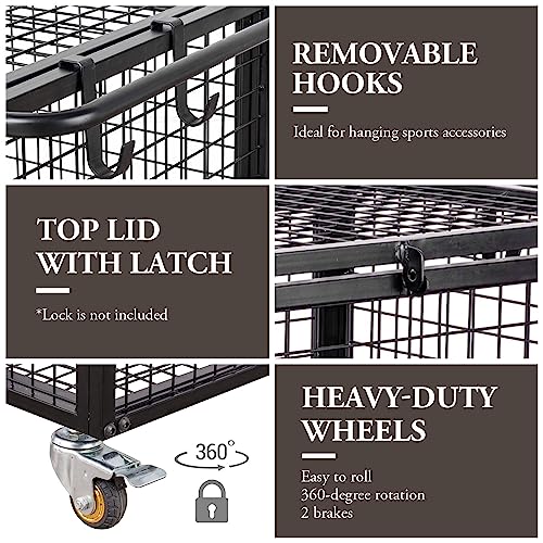 Black Metal Rolling Ball Storage Cart for Playgrounds