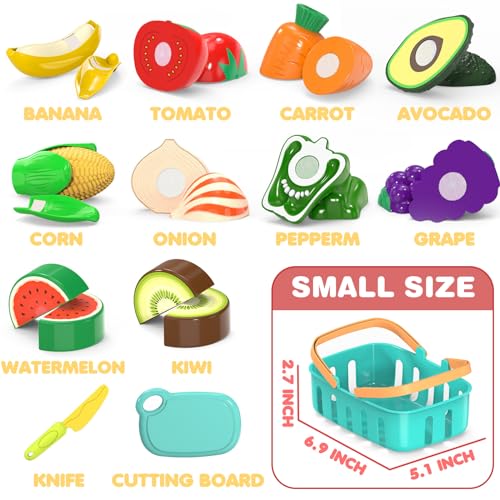 Pretend Play Food Set with Storage Basket & Knife