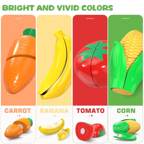 Pretend Play Food Set with Storage Basket & Knife