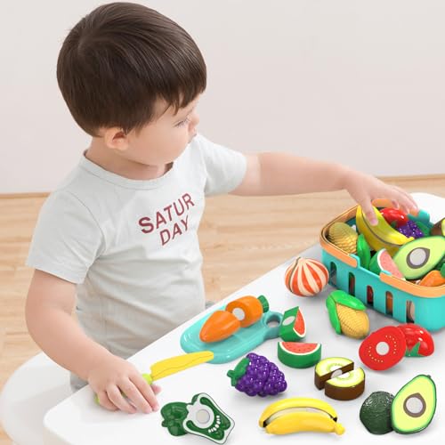 Pretend Play Food Set with Storage Basket & Knife
