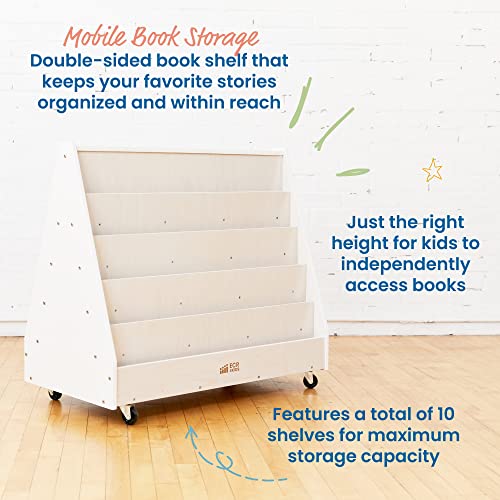Double-Sided Mobile Book Display for Preschools, White Wash