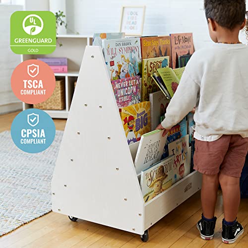 Double-Sided Mobile Book Display for Preschools, White Wash