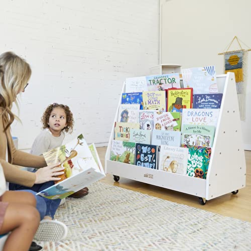 Double-Sided Mobile Book Display for Preschools, White Wash