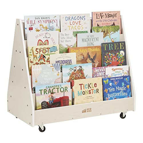 Double-Sided Mobile Book Display for Preschools, White Wash