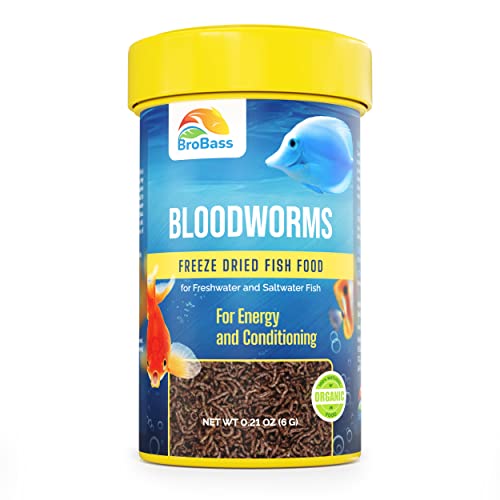 BroBass Freeze Dried Blood Worms for Fish - Aquarium Bloodworms Fish Food for Freshwater and Saltwater - Blood Worms for Tropical Fish, Betta, Goldfish, Cichlid, Guppy (0.21 oz)