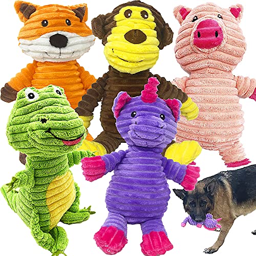 5-Pack Dog Plush Squeaky Toy Bundle
