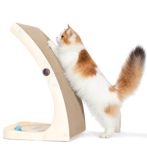 UniBlissy Cat Scratcher, Premium Cat Scratch Pad wtih Solid Frosted Frame and Turntable Toy, Vertical Curved Cat Scratchers for Indoor Cats, Replaceable Cat Scratching Cardboard