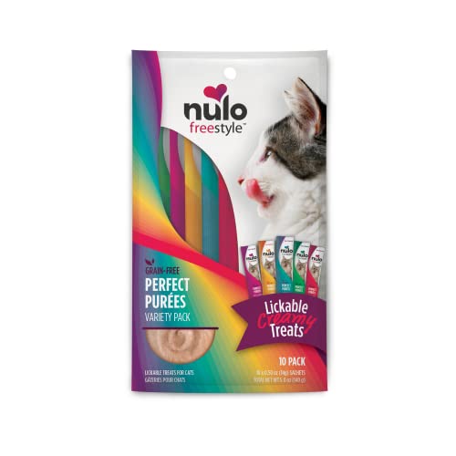 Nulo Freestyle Grain-Free Perfect Purees Premium Wet Cat Treats, Squeezable Meal Topper for Felines, High Moisture Content to Support Cat Hydration, 0.5 Ounces in each Lickable Wet Cat Treat Pouch