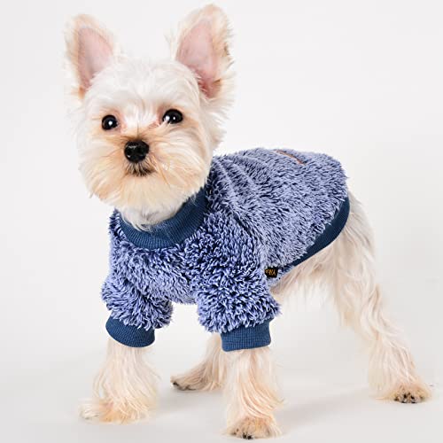 Fluffy Navy Blue Dog Sweater for Winter