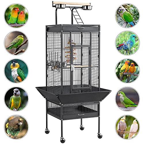 61" Wrought Iron Large Parrot Cage - Black