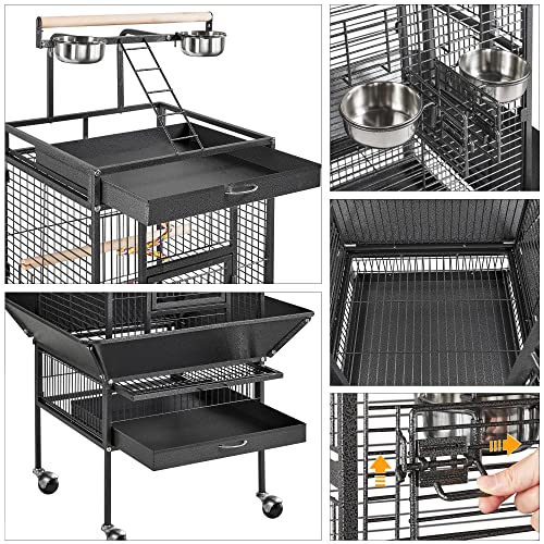 Large Black Bird Cage with Rolling Stand