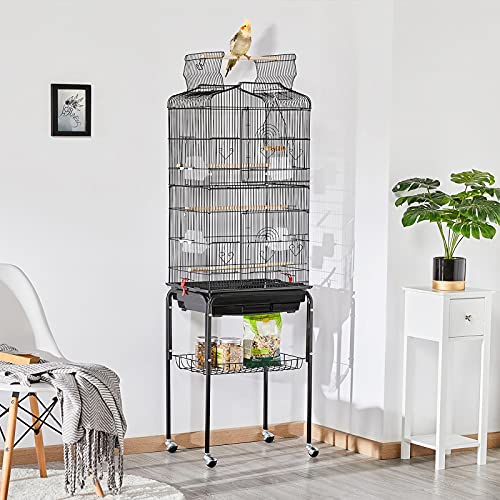 Open Top Bird Cage with Rolling Stand