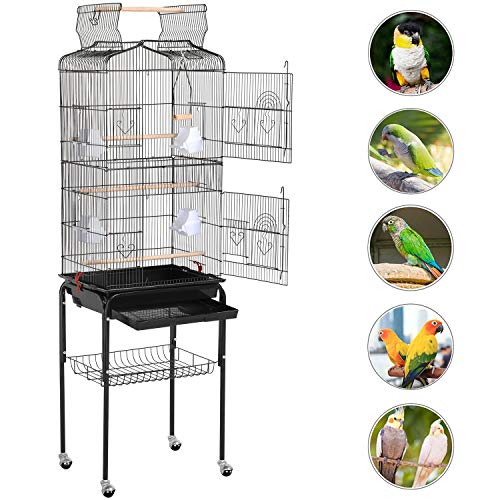 Open Top Bird Cage with Rolling Stand
