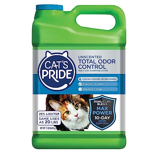 Cat’s Pride Max Power Clumping Hypoallergenic Multi-Cat Litter 15 Pounds, Total Odor Control Unscented