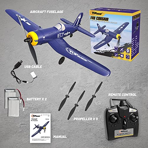 Top Race Old School Remote Control Airplane – F4U Corsair Fighter Plane with Range Over 300 ft. – Battery Powered 4 Channel RC Plane for Acrobatics and Stunt Flying