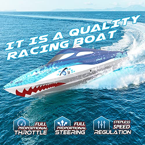 High-Speed RC Boat with Shark Graffiti and LED Lights