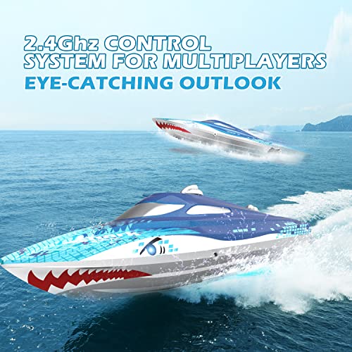 High-Speed RC Boat with Shark Graffiti and LED Lights