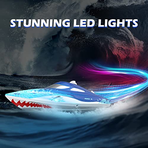 High-Speed RC Boat with Shark Graffiti and LED Lights