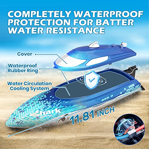 High-Speed RC Boat with Shark Graffiti and LED Lights