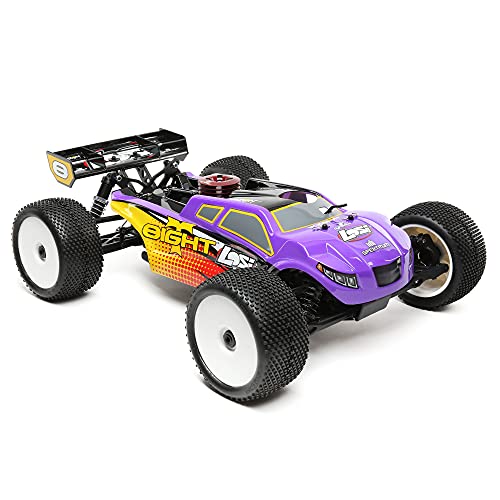 Losi RC Car 1/8 8IGHT-T 4 Wheel Drive Truggy Nitro RTR Nitromethane Fuel Dispenser Charger and Glow Igniter not Included Purple/Yellow LOS04011V2