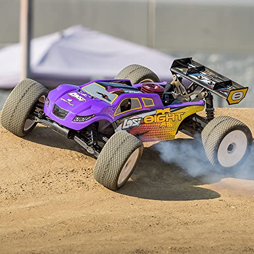 Losi RC Car 1/8 8IGHT-T 4 Wheel Drive Truggy Nitro RTR Nitromethane Fuel Dispenser Charger and Glow Igniter not Included Purple/Yellow LOS04011V2
