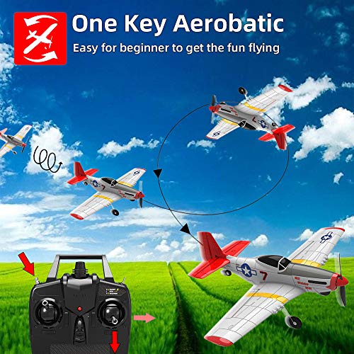 P51D RC Airplane 4CH 2.4GHz Remote Control Warplane Mustang Plane Ready to Fly with Xpilot Stabilization System One-Key Aerobatic and One-Key U-Turn Function 2 Batteries for Beginners Trainer Gift