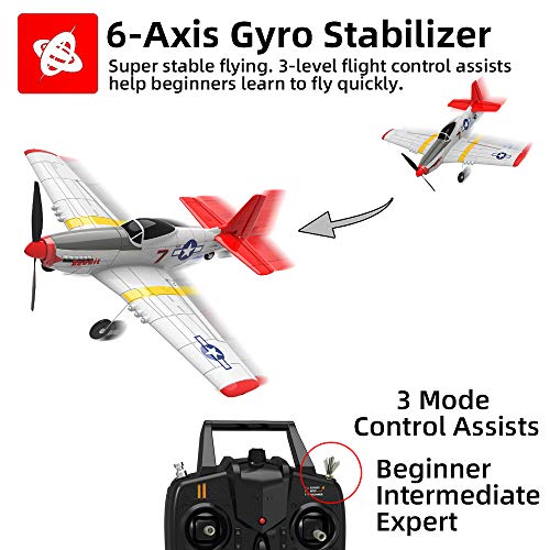 P51D RC Airplane 4CH 2.4GHz Remote Control Warplane Mustang Plane Ready to Fly with Xpilot Stabilization System One-Key Aerobatic and One-Key U-Turn Function 2 Batteries for Beginners Trainer Gift
