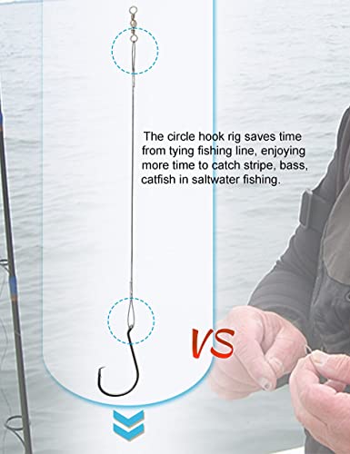 Beoccudo Circle Hooks Saltwater Leader Wire, 25pcs Heavy Duty Fishing Rig