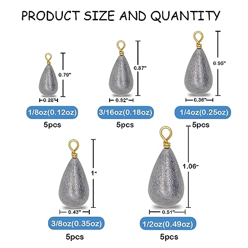 Assorted Bass Casting Weights Kit, 25pcs/Box