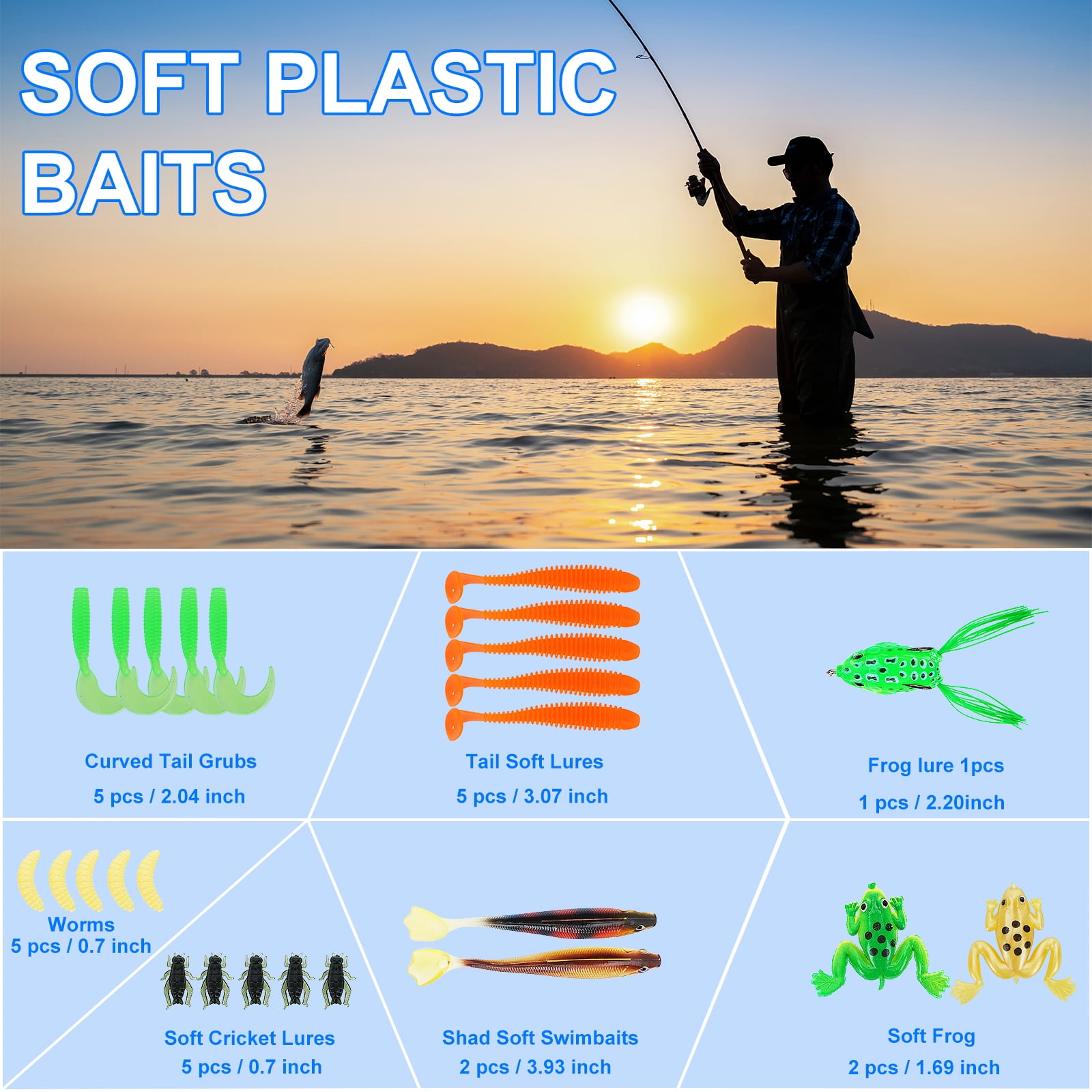 Bass Fishing Lures Kit with Tackle Box