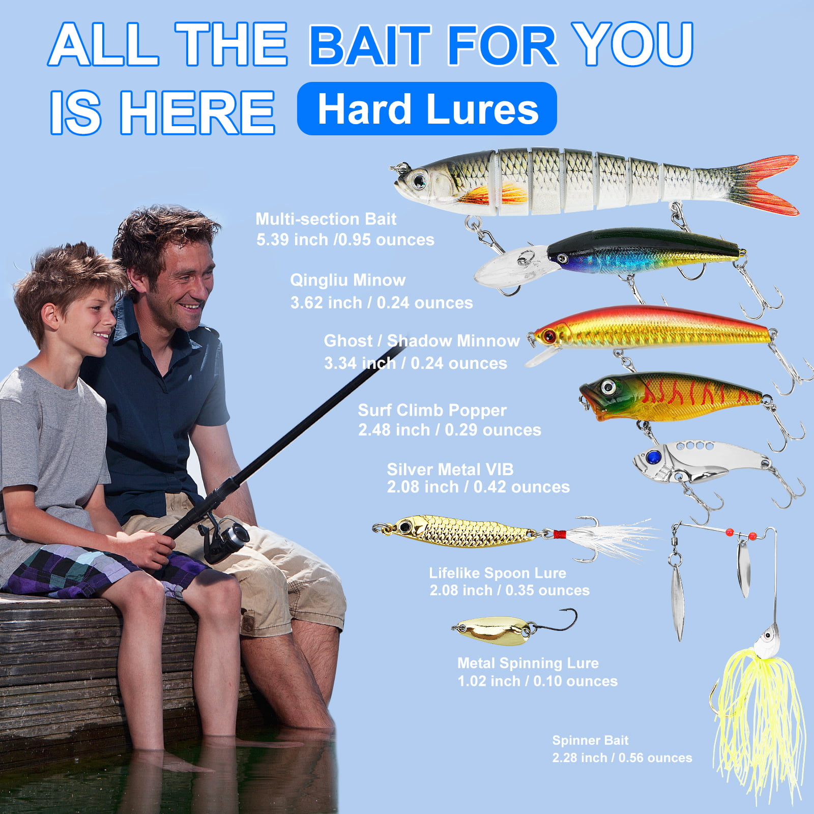 Bass Fishing Lures Kit with Tackle Box