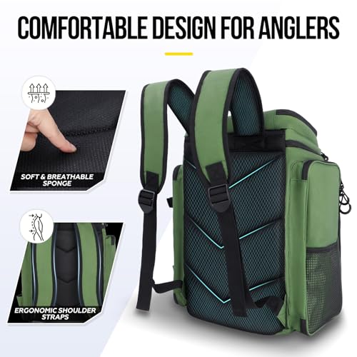 Water-resistant Fishing Backpack with Rod Holders - Green