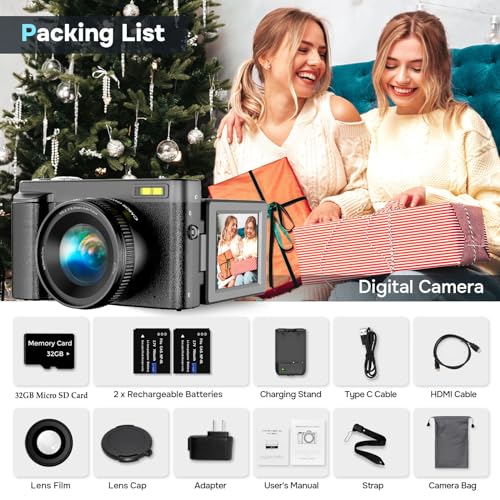 4K Autofocus Vlogging Camera with 48MP, Flip Screen