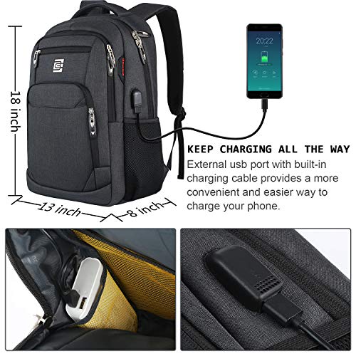 Anti-Theft Laptop Backpack with USB Port - Black