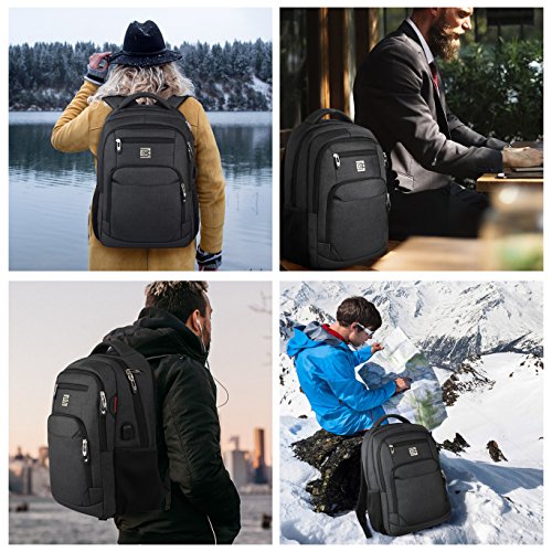 Anti-Theft Laptop Backpack with USB Port - Black