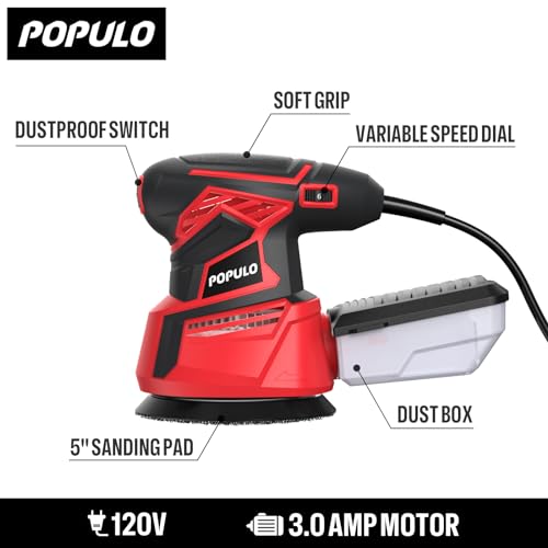 POPULO 3.0A 350W Electric Orbital Sander for Woodworking