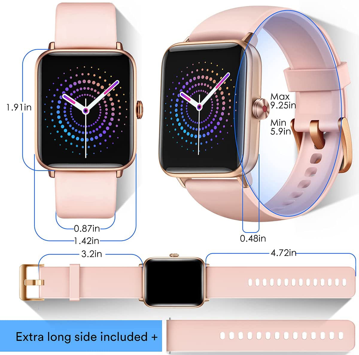 Pink Smartwatch with Heart Rate Monitor