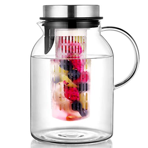 Glass Fruit Infuser Water Pitcher, High Heat Resistance