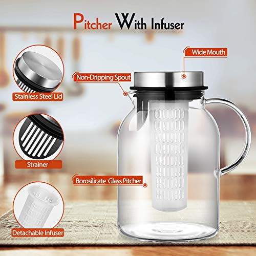 Glass Fruit Infuser Water Pitcher, High Heat Resistance
