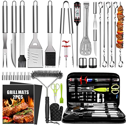 34-Piece Stainless Steel BBQ Grill Tool Set with Carry Bag and Thermometer