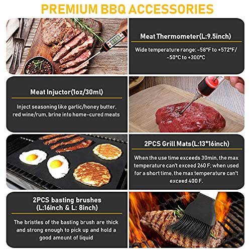34-Piece Stainless Steel BBQ Grill Tool Set with Carry Bag and Thermometer