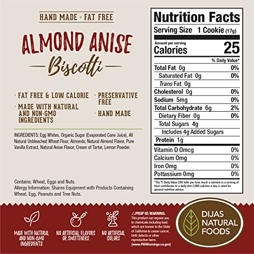 DIJAS Fat Free Almond Anise Biscotti Cookie
