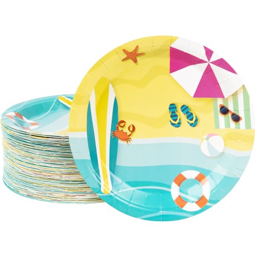 80 Count Beach Party Plates, 9 Inch Heavy-Duty