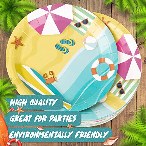 80 Count Beach Party Plates, 9 Inch Heavy-Duty