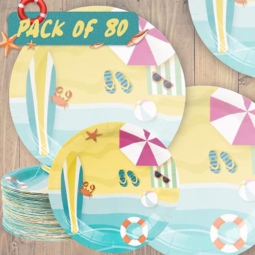 80 Count Beach Party Plates, 9 Inch Heavy-Duty