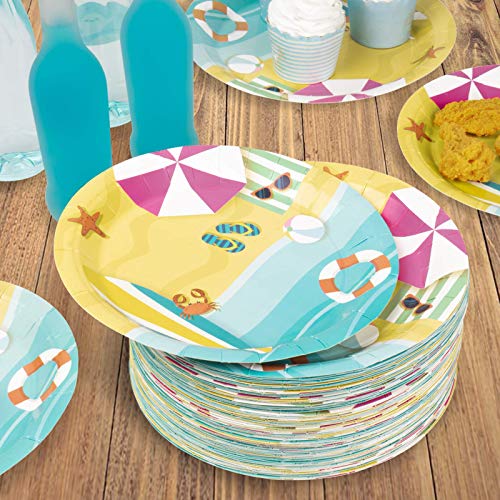80 Count Beach Party Plates, 9 Inch Heavy-Duty